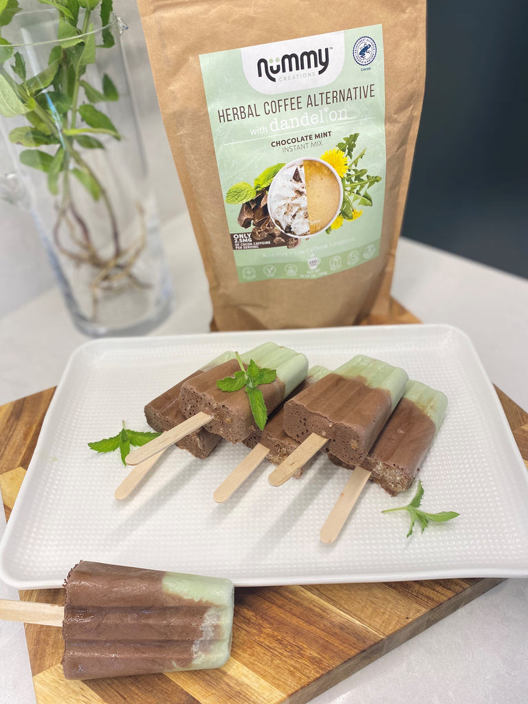 Vegan Chocolate-Mint Fudgesicles using Nummy Creations herbal cofffee alternative