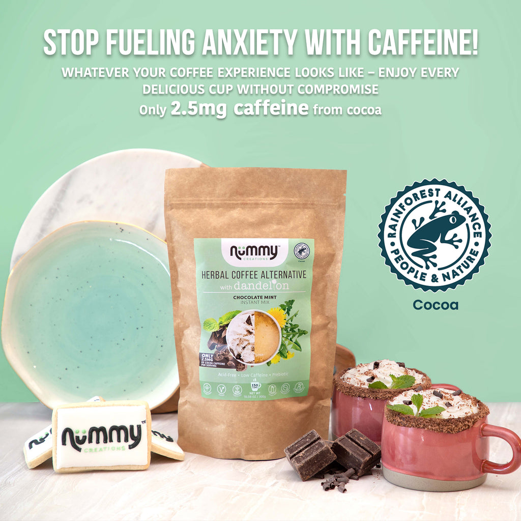 NUMMY CREATIONS | CHOCOLATE-MINT - CAFFEINE FREE COFFEE ALTERNATIVE Nummy Creations